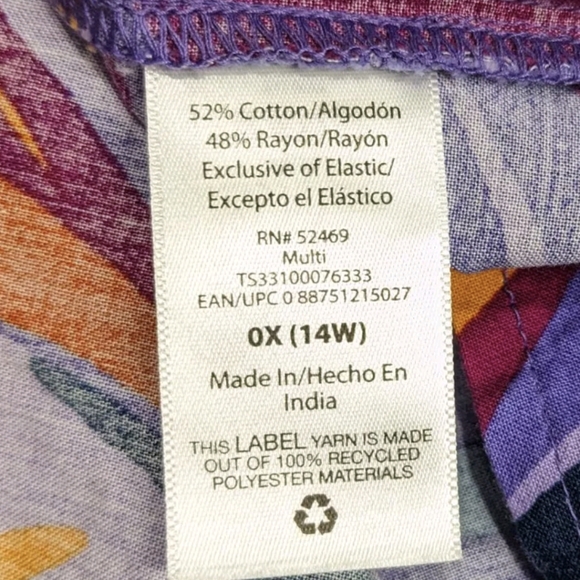 NWT Terra & Sky Smocked Top Womens 14W 3/4 Sleeve Colorful - Picture 10 of 11